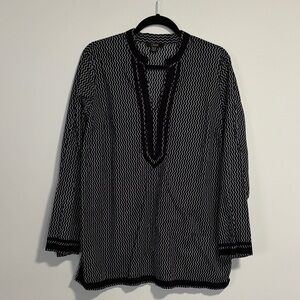 Dalia V-Neck Tunic Geometric Zig Zag Black and White Pattern XL